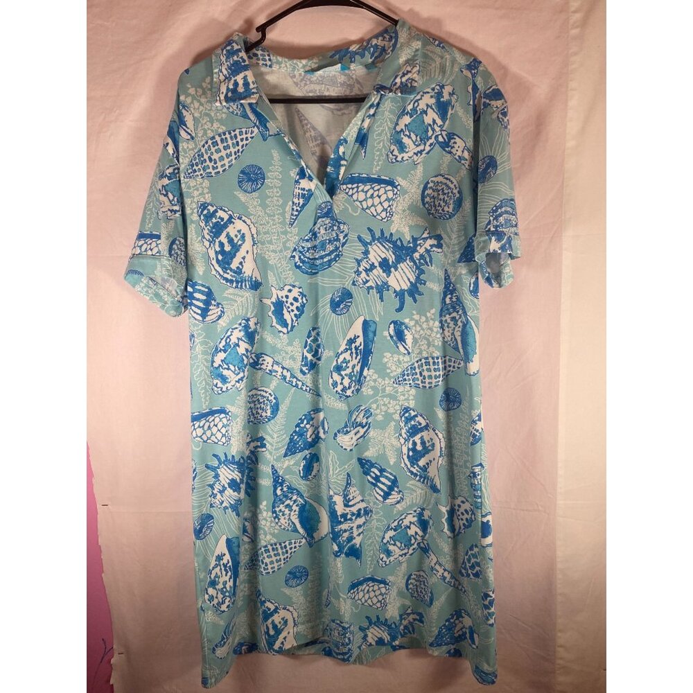 Tori Richard Shell Jasona Shift Dress XL Polo Collar Cotton Casual Short Sleeve